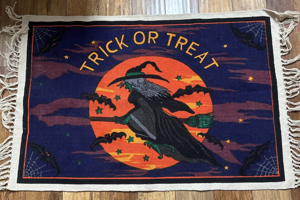 Vintage Hayim Company 1997 Halloween Wicked Witch Fringed Canvas Mat 22x34